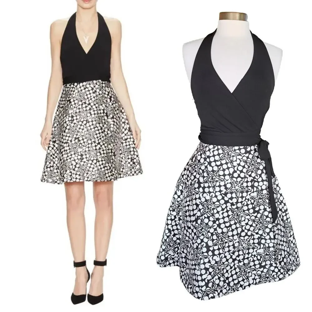 DVF Amelia Halter Wrap Dress Star Print Black White Size 4 NWT Classic Party - Picture 13 of 15